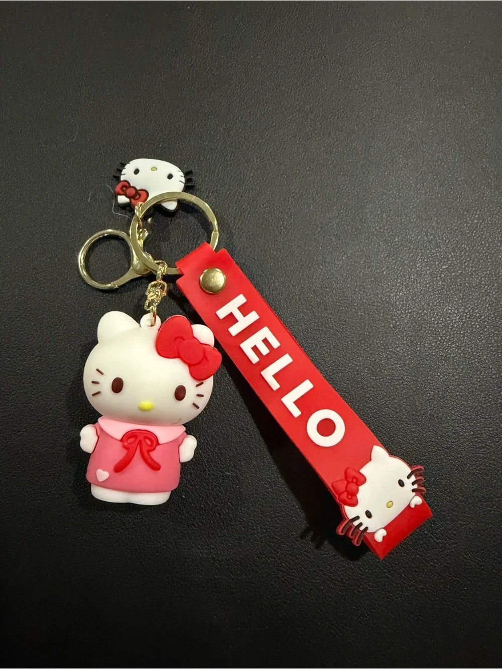 Sanrio Hello Kitty Red and Pink Silicone Charm Keychain